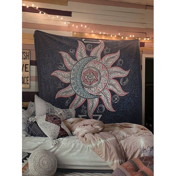 Abstract Flower & Moon Print Tapestry