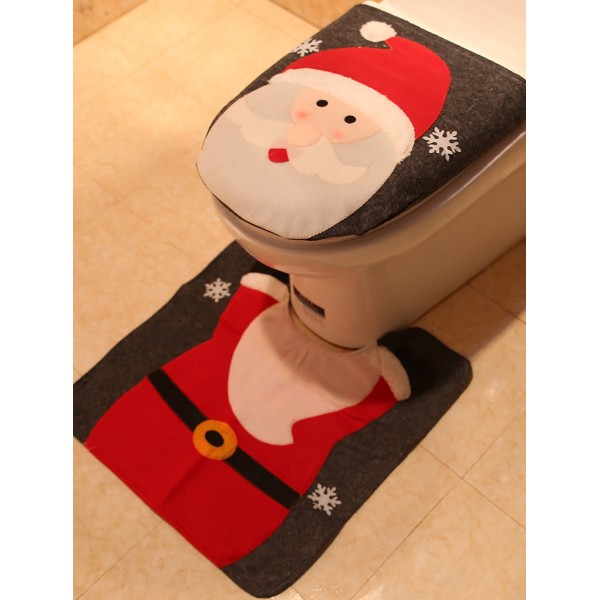 2pcs Santa Claus Foot Pad With Toilet Seat Cover