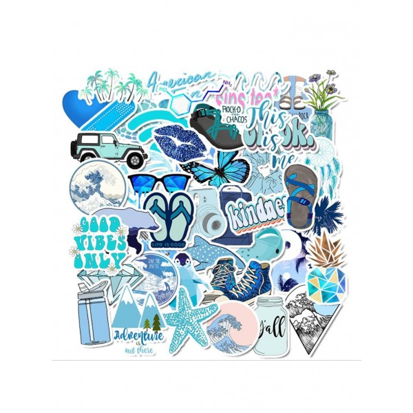 Blue Series Seaside Landscape Sticker 50pcs