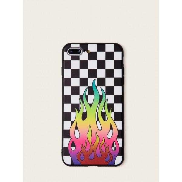 Checkered & Fire Pattern iPhone Case