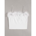 Butterfly Embroidery Contrast Faux Fur Cami Top