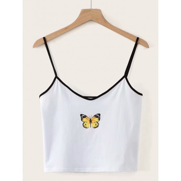 Butterfly Print Contrast Binding Cami Top