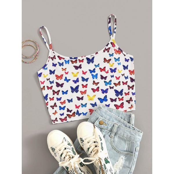 Allover Butterfly Print Crop Cami Top