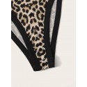 Leopard Print Contrast Trim Slip Bodysuit