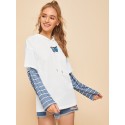 2 In 1 Butterfly Print Striped Panel Hoodie