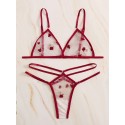 Embroidered Mesh Cut-out Sheer Lingerie Set