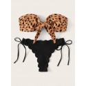 Leopard Knot Front Bandeau Swimwear Set