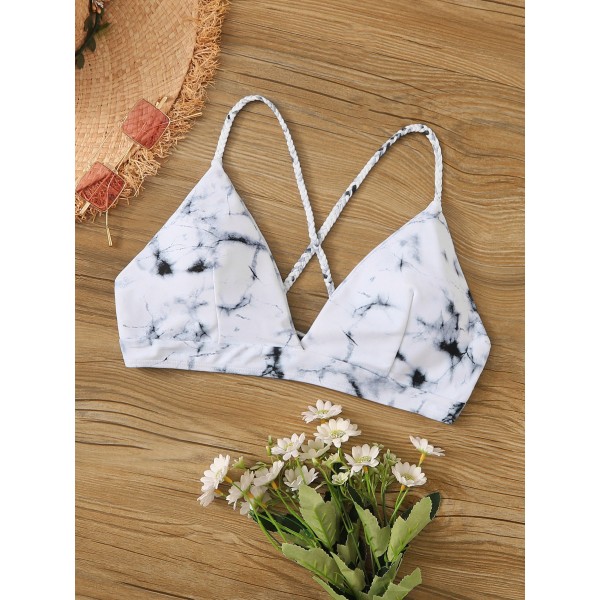 Marble Print Lace Up Swimming Top