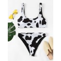Cow Pattern Top With High Leg Swimwear Set