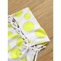 Lemon Print Lace Up Top With High Waist Tankini