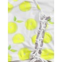 Lemon Print Lace Up Top With High Waist Tankini