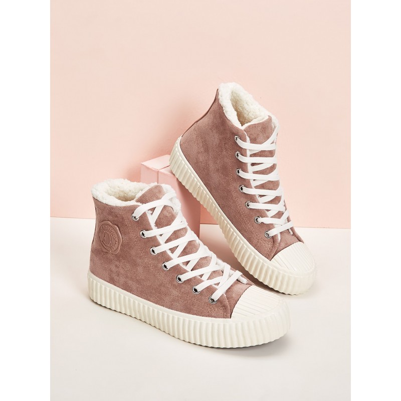 Faux Fur Lined Lace Up Sneakers