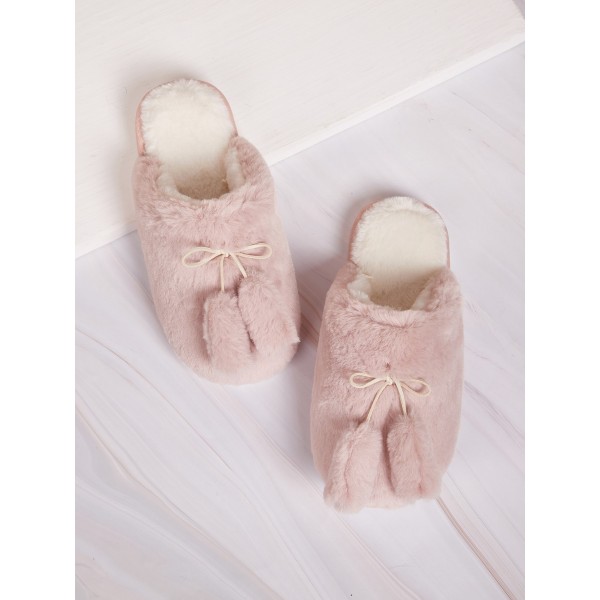Bow Decor Fluffy Slippers