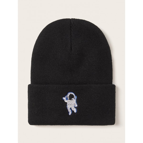 Astronaut Embroidery Cuffed Knit Beanie