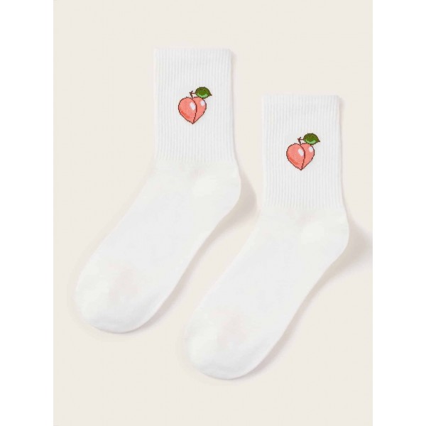 1pair Peach Embroidery Socks