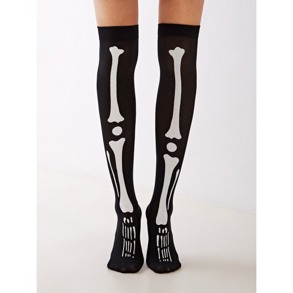 1pair Bone Graphic Knee Length Socks