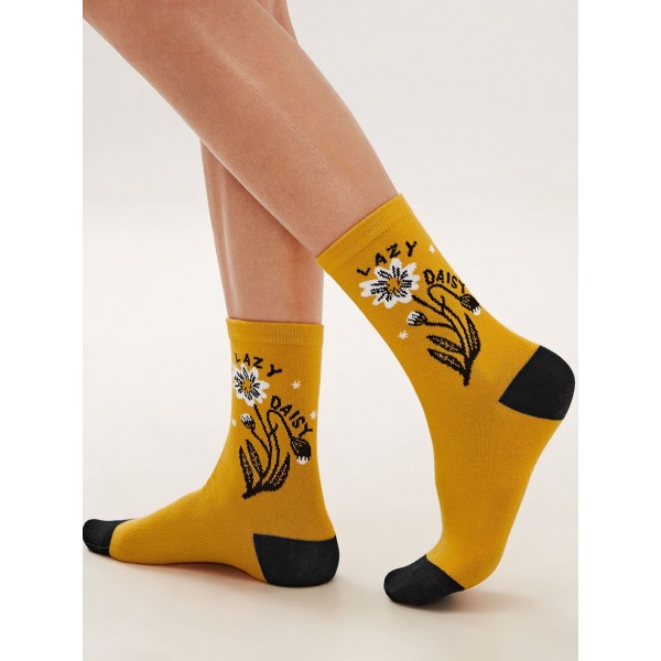 1pair Daisy Graphic Socks