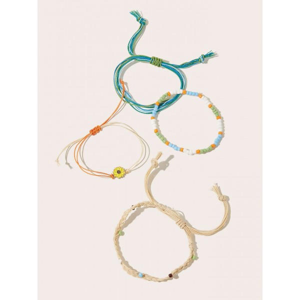 4pcs Sunflower Decor Braided Bracelet Set