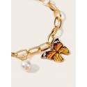 Butterfly & Faux Pearl Decor Bracelet