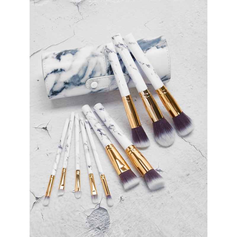 Marble Pattern Duo-fiber Brush 10pcs With Case