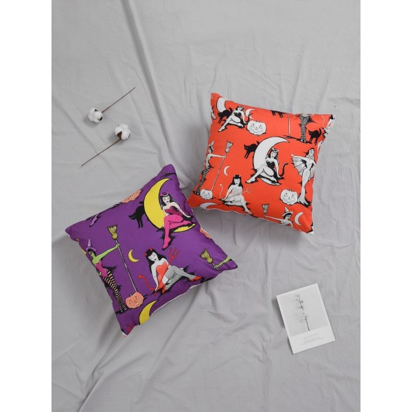 1pc Halloween Witch Print Cushion Cover